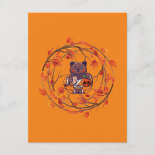 Kawaii Cute Japanese Cat Autumn, Funny Halloween Briefkaart