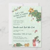 Kawaii Cute Kat & Kerstboom Uitnodiging (Voorkant)
