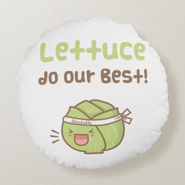 Kawaii Cute Lettuce doet onze beste Humor Rond Kussen (Achterkant)