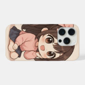 Kawaii Cute Meisje iPhone Hoesje 15 Pro Case (Achterkant horizontaal)