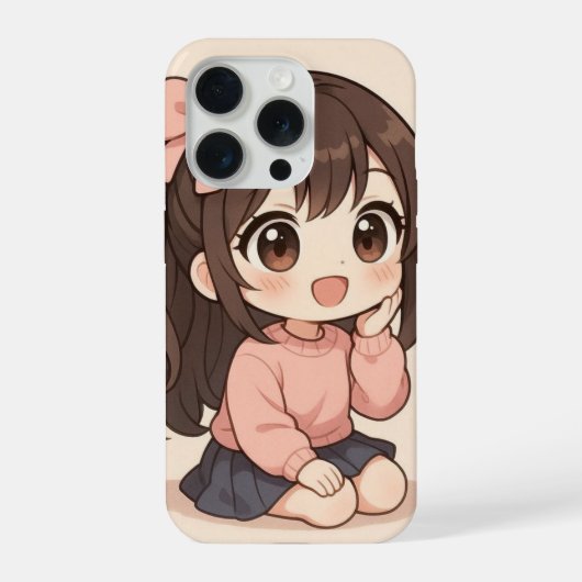 Kawaii Cute Meisje iPhone Hoesje 15 Pro Case (Achterkant)