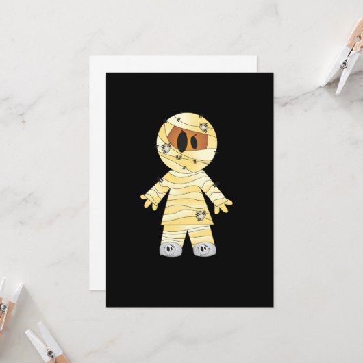 Kawaii Cute Mummy Halloween Kaart (Voorkant / Achterkant in situ)