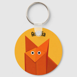Kawaii Cute Origami Fox Geometric Art Yellow Name Sleutelhanger