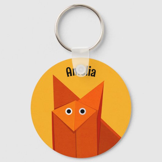 Kawaii Cute Origami Fox Geometric Art Yellow Name Sleutelhanger (Voorkant)