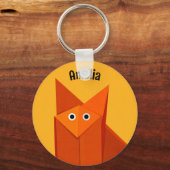 Kawaii Cute Origami Fox Geometric Art Yellow Name Sleutelhanger (Voorkant)