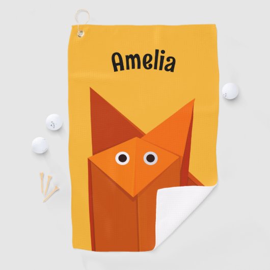 Kawaii Cute Origami Fox Geometric Yellow Kinder Na Golfhanddoek (Insitu)
