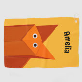 Kawaii Cute Origami Fox Geometric Yellow Kinder Na Golfhanddoek (Horizontaal)