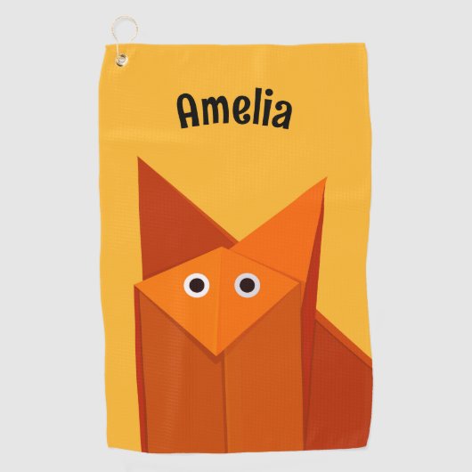 Kawaii Cute Origami Fox Geometric Yellow Kinder Na Golfhanddoek (Voorkant)