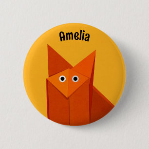 Kawaii Cute Origami Fox Yellow Geometric Art Name Ronde Button 5,7 Cm