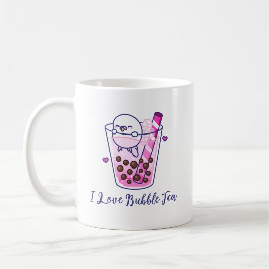 Kawaii Cute Pastel Pink Budgie Boba Bubble Tea Koffiemok (Links)