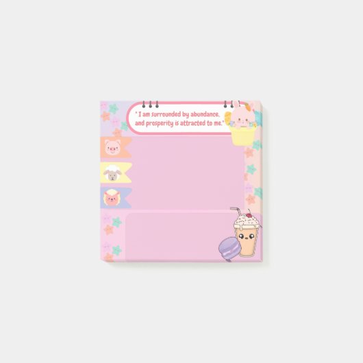 Kawaii Cute Pink en Paars Motivatie Post-it® Notes (Voorkant)