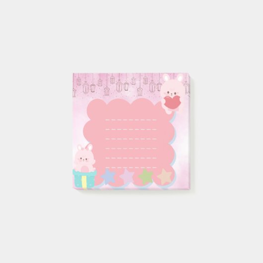 Kawaii Cute Pink Paars Beer Post-it® Notes (Voorkant)