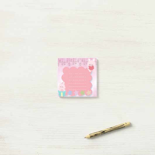 Kawaii Cute Pink Paars Beer Post-it® Notes (Op bureau)