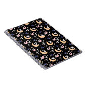 Kawaii Cute Rabbit, Moon and Stars Pattern - Black Notitieboek (Rechterzijde)