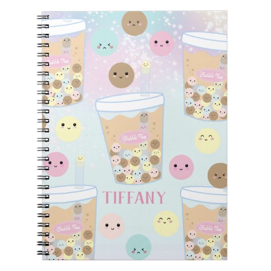 Kawaii Cute Rainbow Bubble Tapioca Pearl Milk Tea Notitieboek (Voorkant)