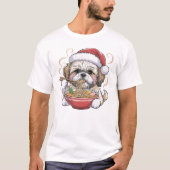 Kawaii Cute Santa Shih Tzu Eating Ramen T-shirt (Voorkant)