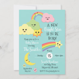 Kawaii Cute Star Moon Gender Neutral Baby shower Kaart