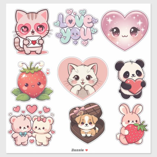 Kawaii Cute Sticker Set – Emojis, Cats, Bears, Hea (Vel)