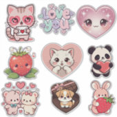Kawaii Cute Sticker Set – Emojis, Cats, Bears, Hea (Voorkant)