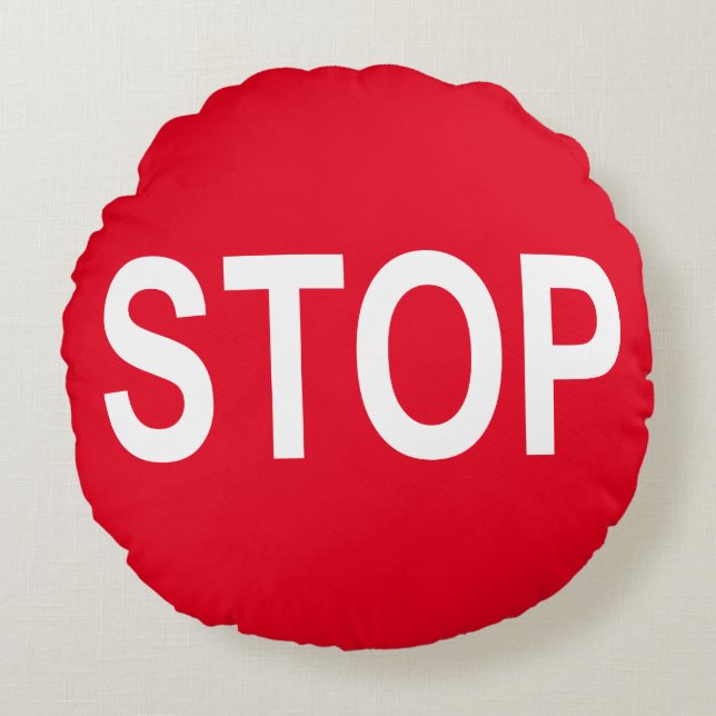 Kawaii Cute Stop Sign. Nerd Geeks Rond Kussen (Voorkant)