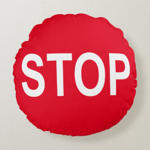 Kawaii Cute Stop Sign. Rond Kussen