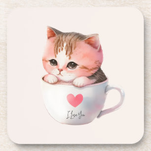 Kawaii Cute Striped Pink Chibi Cat Bier Onderzetter