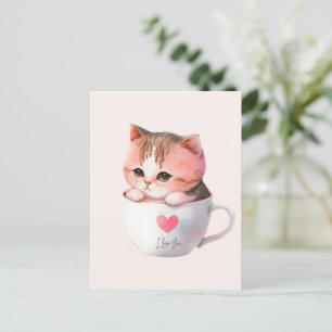 Kawaii Cute Striped Pink Chibi Cat Briefkaart