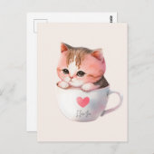 Kawaii Cute Striped Pink Chibi Cat Briefkaart (Voorkant / Achterkant)