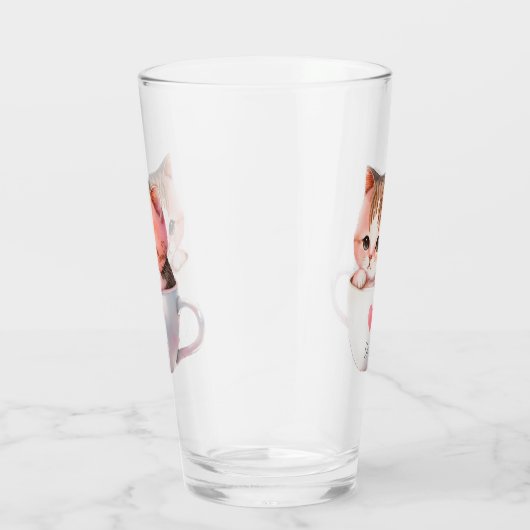 Kawaii Cute Striped Pink Chibi Cat Glas (Rechts)