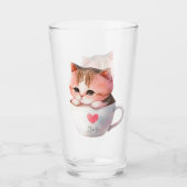 Kawaii Cute Striped Pink Chibi Cat Glas (Voorkant)