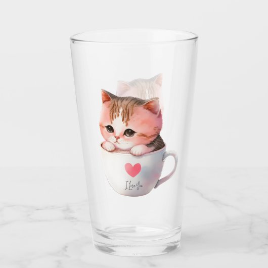 Kawaii Cute Striped Pink Chibi Cat Glas (Voorkant)