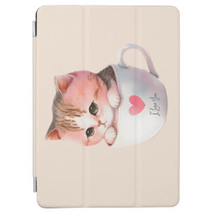 Kawaii Cute Striped Pink Chibi Cat iPad Air Cover