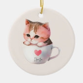 Kawaii Cute Striped Pink Chibi Cat Keramisch Ornament (Voorkant)