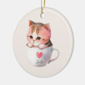 Kawaii Cute Striped Pink Chibi Cat Keramisch Ornament (Links)
