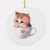 Kawaii Cute Striped Pink Chibi Cat Keramisch Ornament (Achterkant)