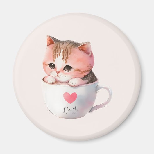 Kawaii Cute Striped Pink Chibi Cat Magneet (Voorkant)