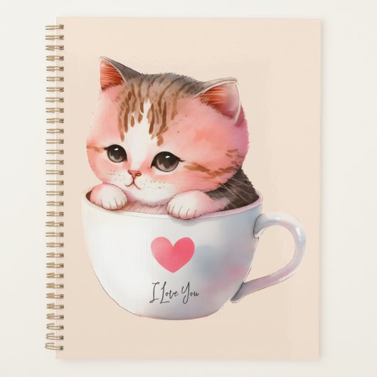 Kawaii Cute Striped Pink Chibi Cat Planner (Voorkant)