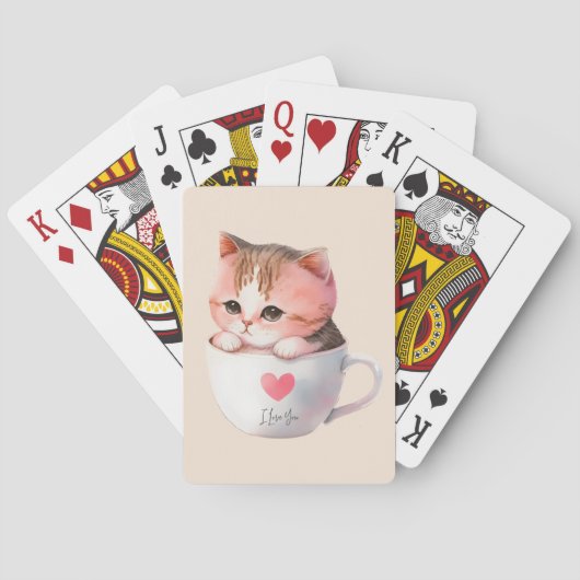 Kawaii Cute Striped Pink Chibi Cat Pokerkaarten (Achterkant)