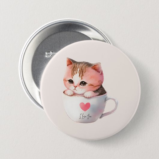 Kawaii Cute Striped Pink Chibi Cat Ronde Button 7,6 Cm (Voorkant /achterkant)