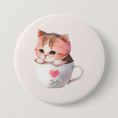 Kawaii Cute Striped Pink Chibi Cat Ronde Button 7,6 Cm (Voorkant)