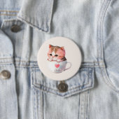 Kawaii Cute Striped Pink Chibi Cat Ronde Button 7,6 Cm (In situ)