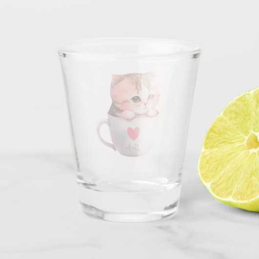 Kawaii Cute Striped Pink Chibi Cat Shot Glas (Achterkant)