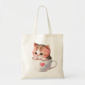 Kawaii Cute Striped Pink Chibi Cat Tote Bag (Voorkant)