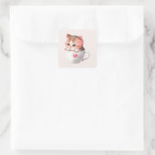 Kawaii Cute Striped Pink Chibi Cat Vierkante Sticker (Tas)
