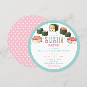 Kawaii Cute Sushi Party Girl Birthday Kaart