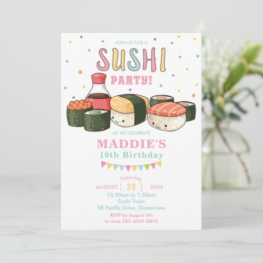 Kawaii Cute Sushi Pastel Girl Birthday Kaart (Staand voorkant)