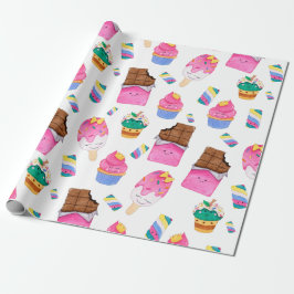 Kawaii Cute Waterverf Pastel Snoep Sweets Kinder Cadeaupapier