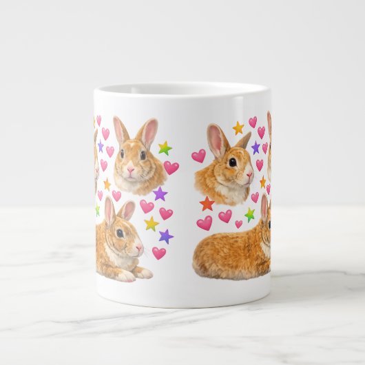 kawaii cute y2k rainbow rabbit bunny grote koffiekop (Voorkant)