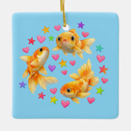 kawaii cute y2k regenboog goudvis  keramisch ornament