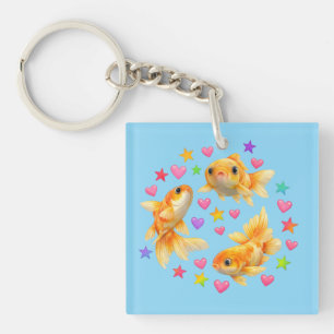 kawaii cute y2k regenboog goudvis sleutelhanger